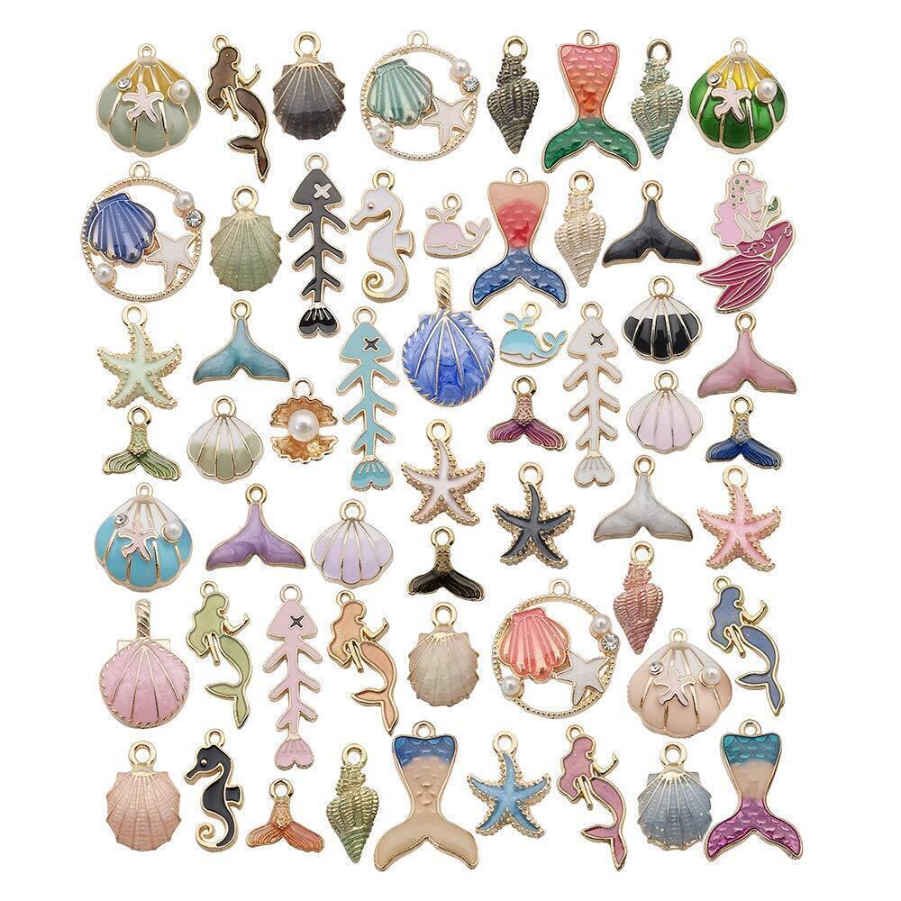8630 55 pcs Gold Plated Enamel Mixed Ocean Beach Charms Pendant for Jewelry
